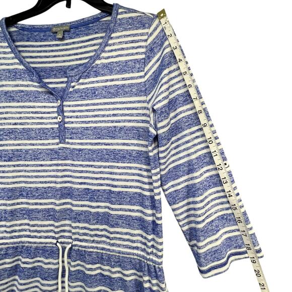 T by Talbots Dress M Blue White Stripe Drawstring Roll Tab Nautical Coastal Soft - Picture 10 of 13